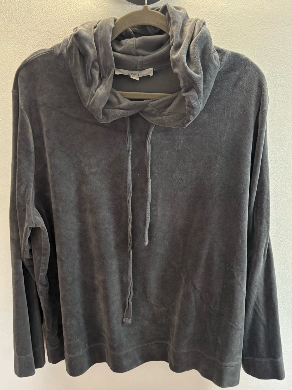 Loft Gray Velour Hoodie Sweatshirt XL